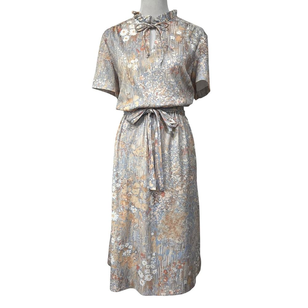 Vintage 70s 80s Sheath Dress, Floral Wildflower Garden House Dress Retro Sz 20